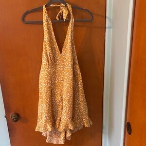 SHEIN Mustard Floral Halter Jumpsuit